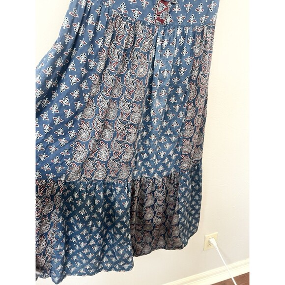 April Cornell Handblock Dress Navy Floral Patchwork Midi Pockets Medium Cottage - Picture 11 of 14